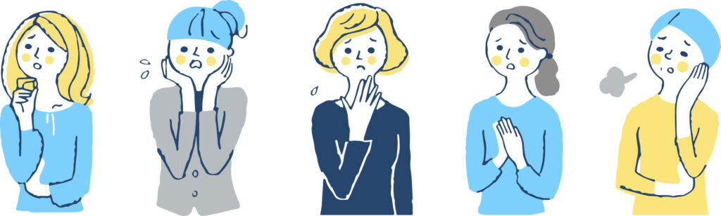 じんわり汗に気づきにくく困っている女性のイラスト|整体サロンulurido(ユルリド)